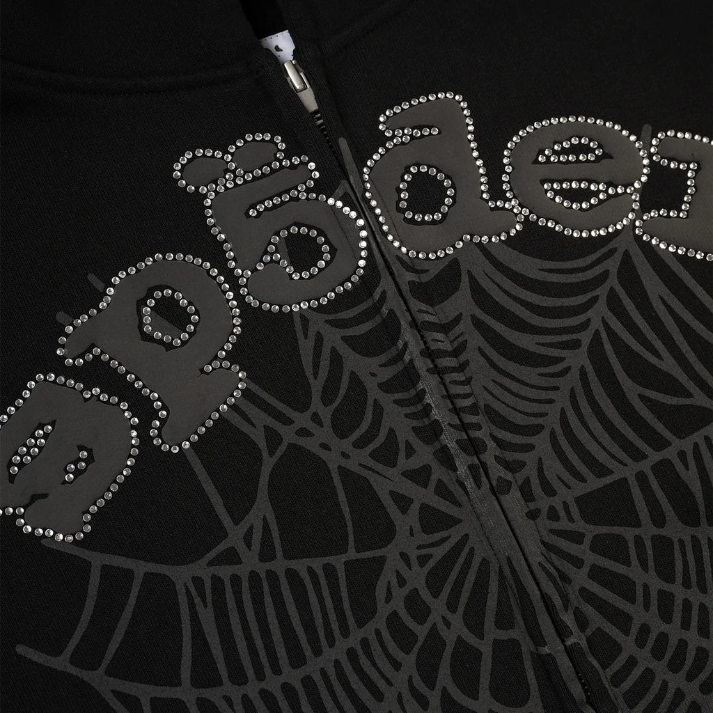 Sp5der OG WEB V2 RHINESTONE ZIP UP Black