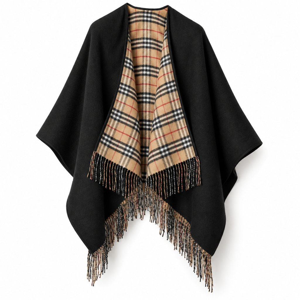 Burberry Style Reversible Plaid Cape Scarf