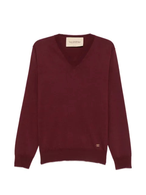 Valentino Garavani V-neck logo-plaque sweater