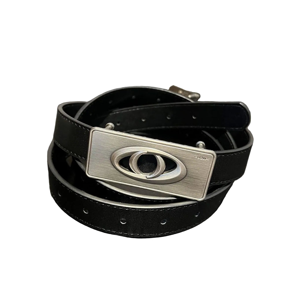 Marthenaut Leather Belt Rectangle Cutout Logo Metal Buckle Waist Belt