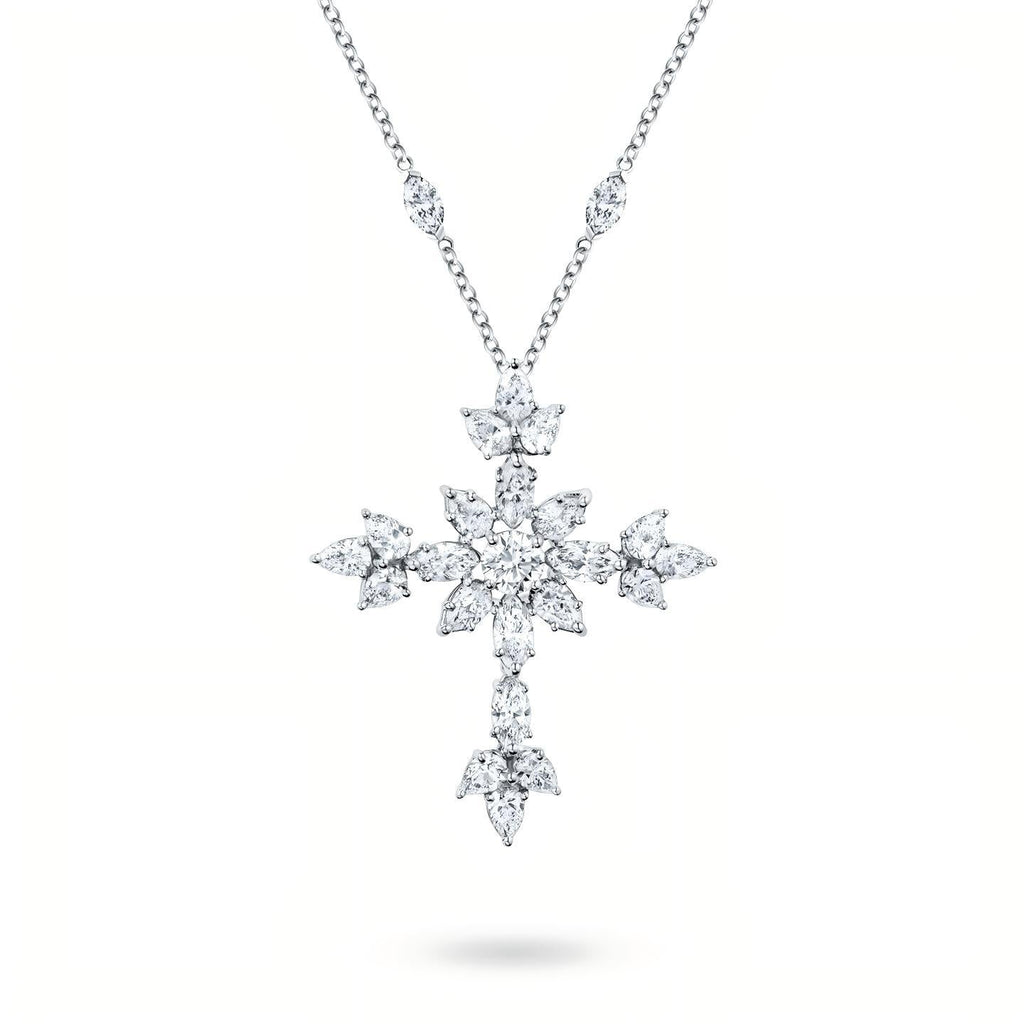 Harry Winston Style Snowflake Cross Cubic Zirconia Necklace