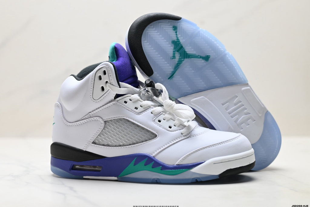 Air Jordan 5 Retro White Purple Emerald Sneakers