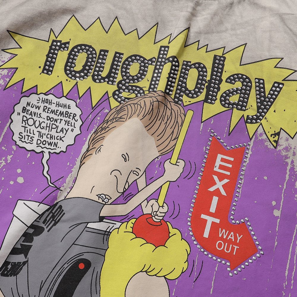 Rough Play Rhinestone Cartoon Graphic Distressed T-Shirt