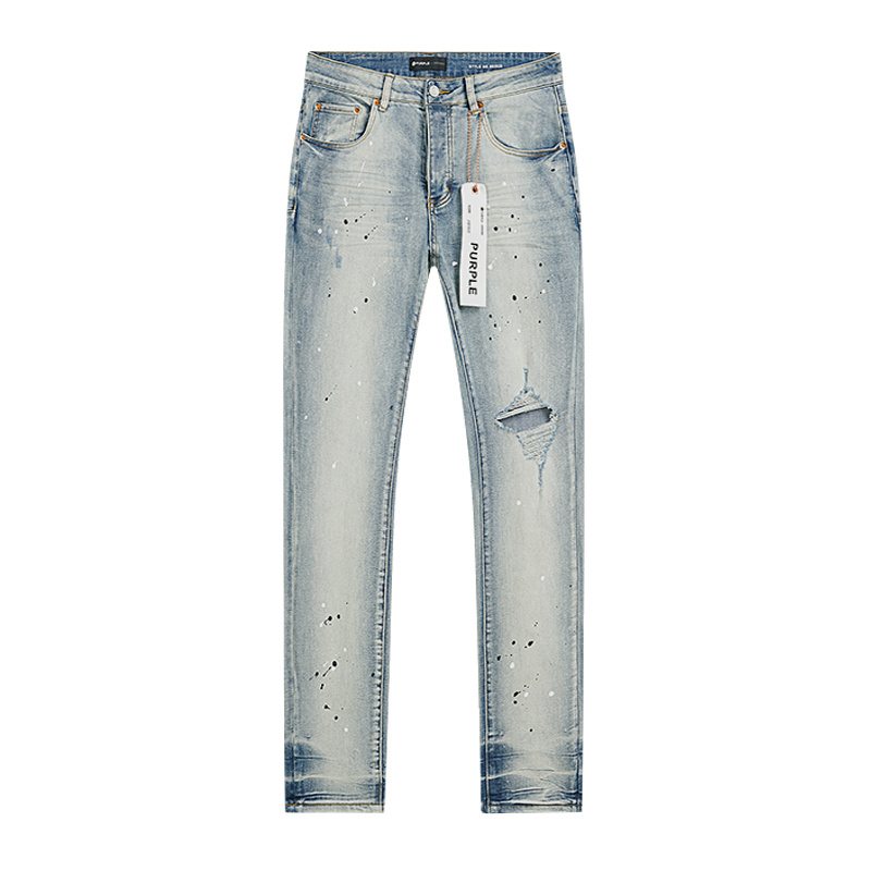 Purple Brand Light Blue Distressed Paint Splatter Jeans