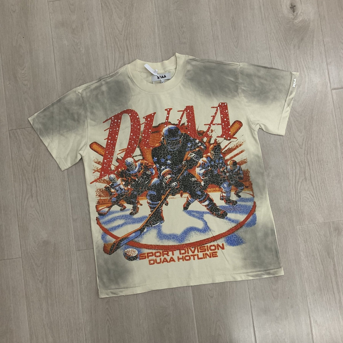 DUAA Cream Washed Hockey Graphic Short-Sleeve T-Shirt