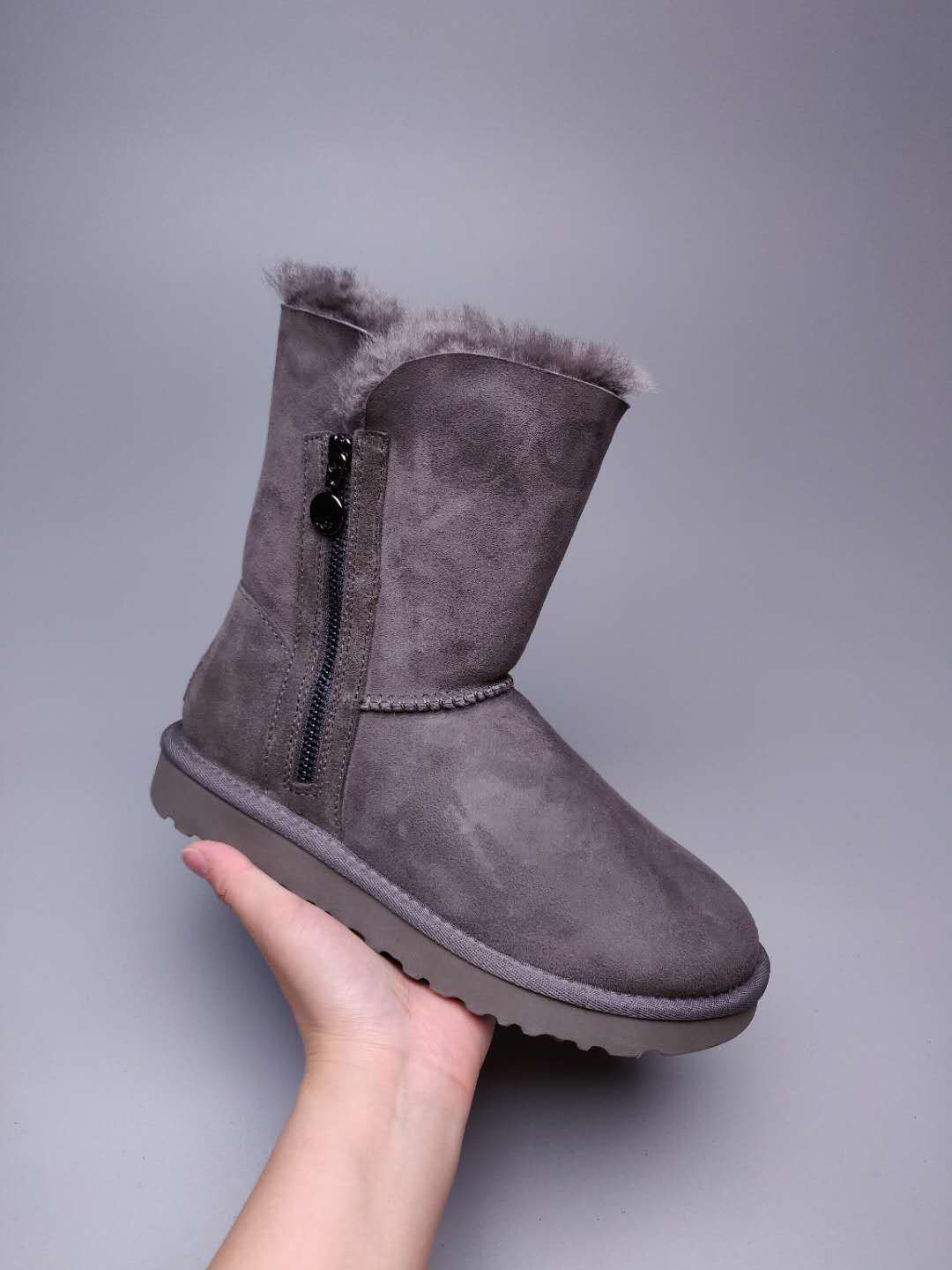 Grey Side Zip Mid-Calf Boots — New Arrival | In Stock