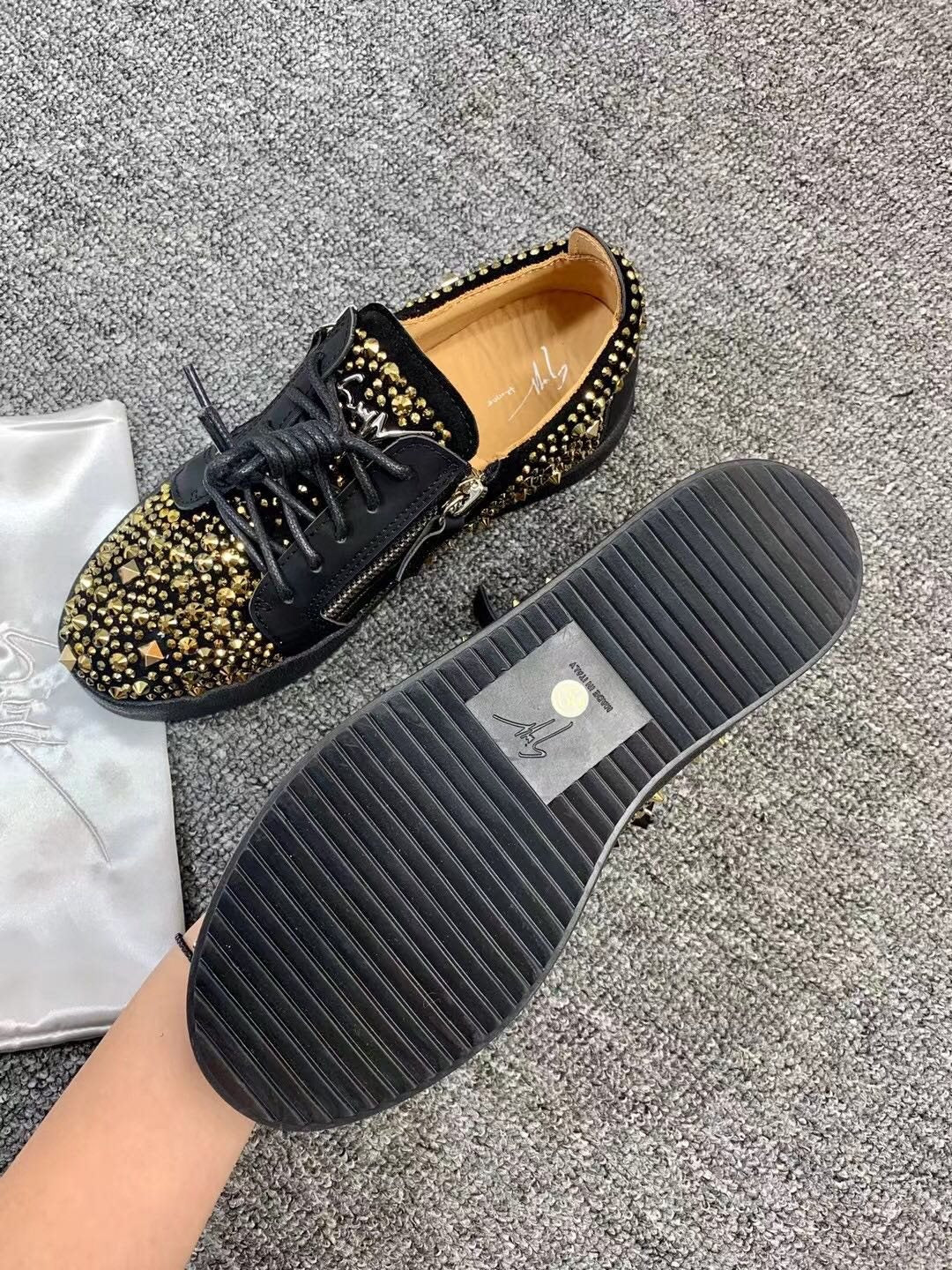 Giuseppe Zanotti Black Gold Stud Sneakers