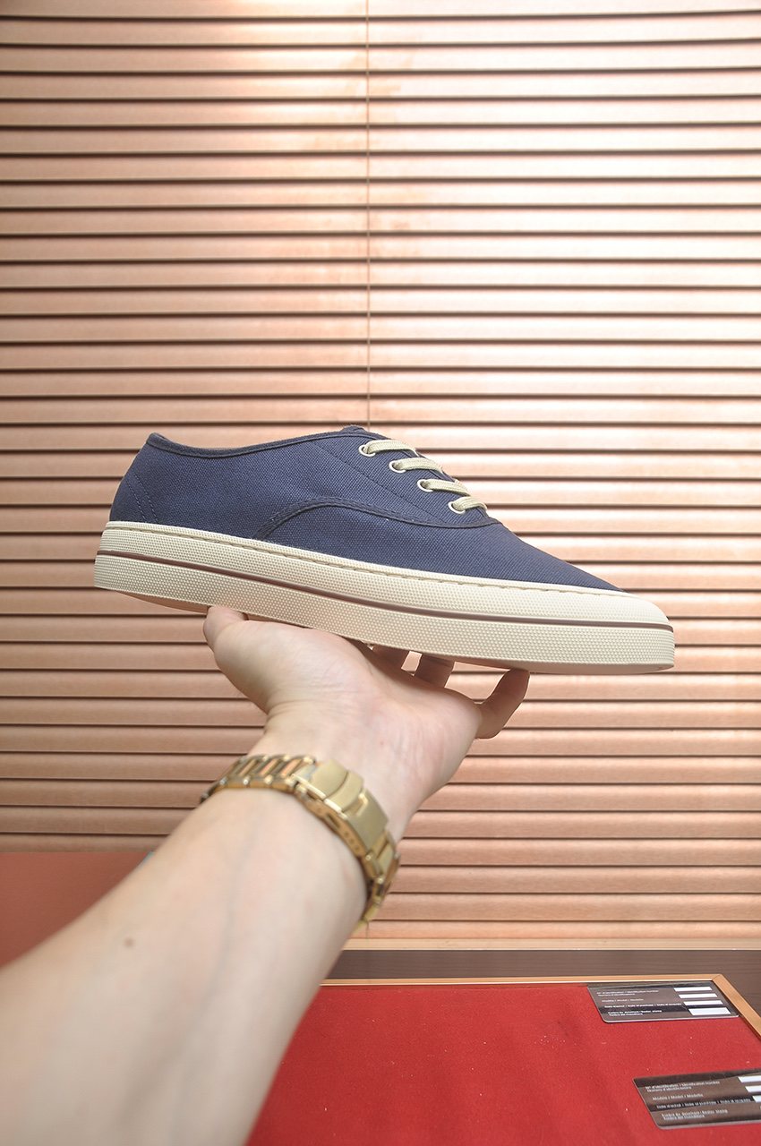 Loro Piana Navy Lace-Up Sneakers