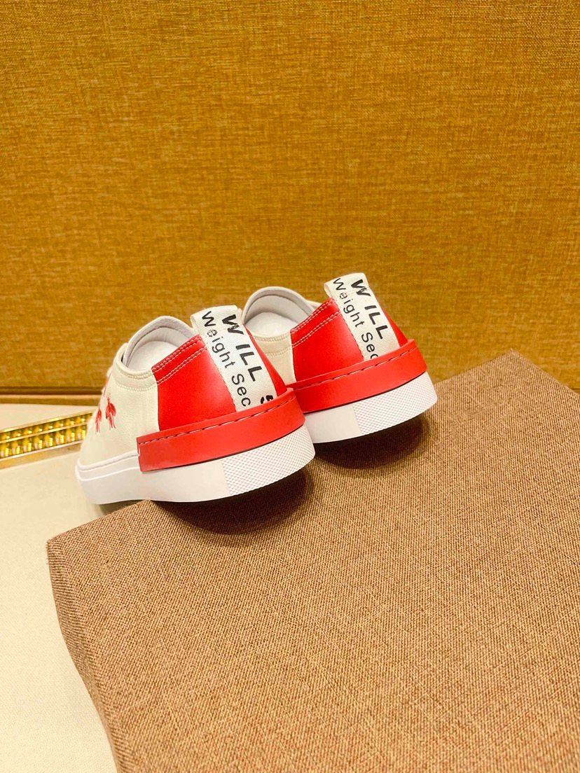 White Low-Top Sneakers with Red Floral Accents