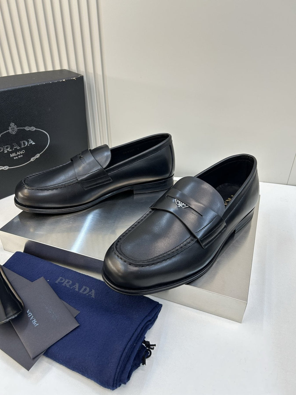 Prada Black Leather Penny Loafers