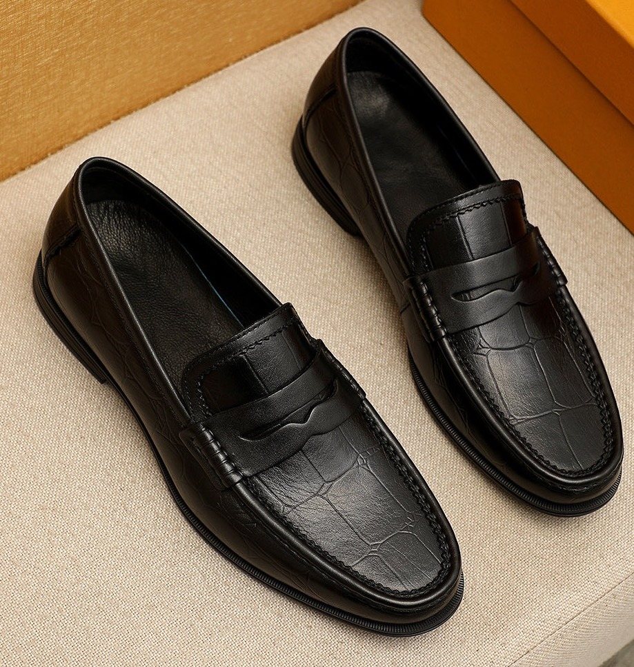 Louis Vuitton Black Textured Slip-On Loafers