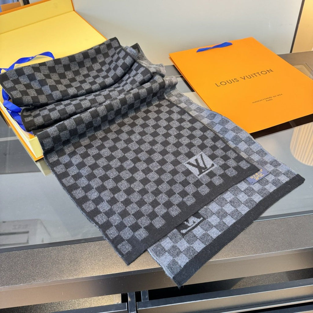 Louis Vuitton Black and Charcoal Checkerboard Scarf