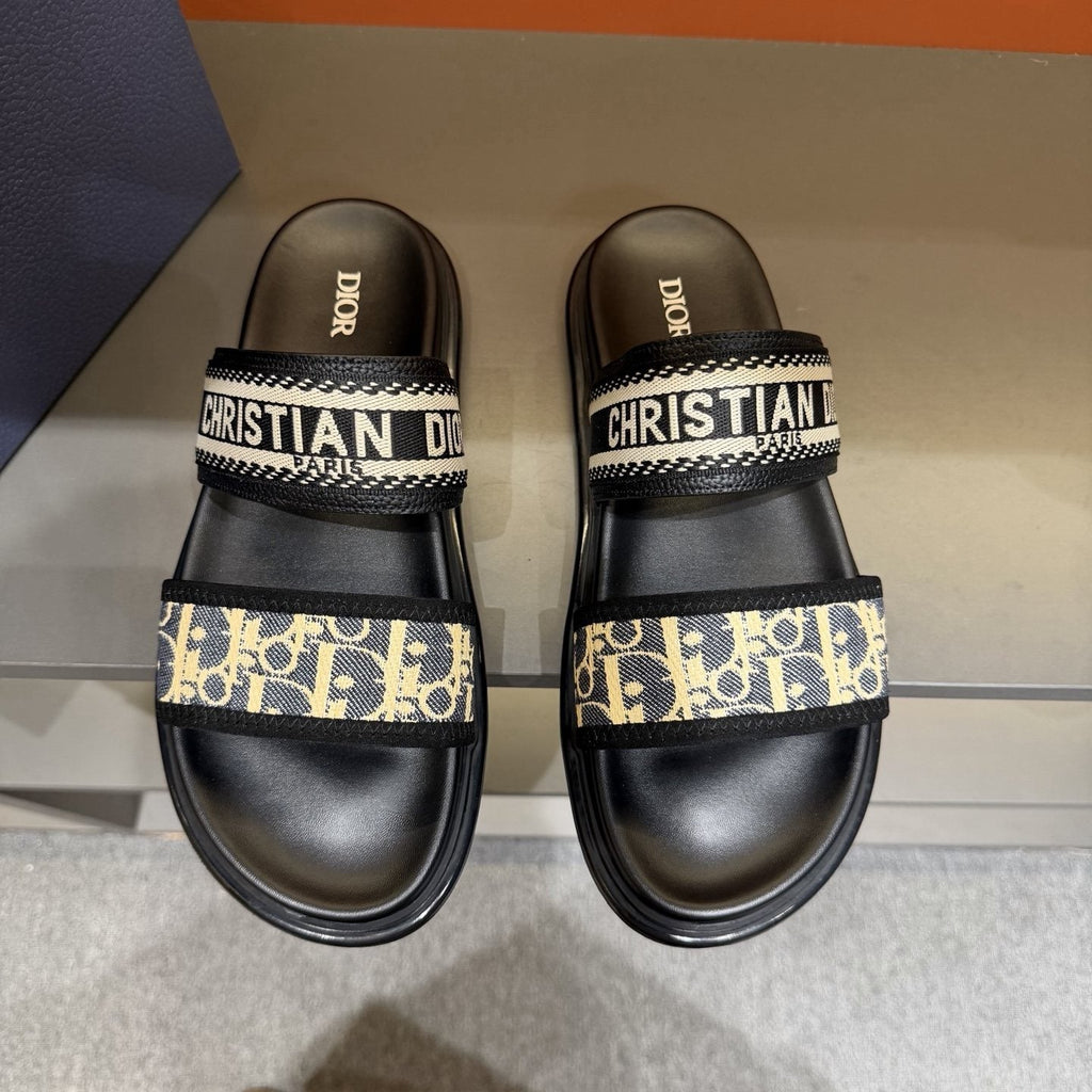 Dior Patterned Two-Strap Slide Sandals
