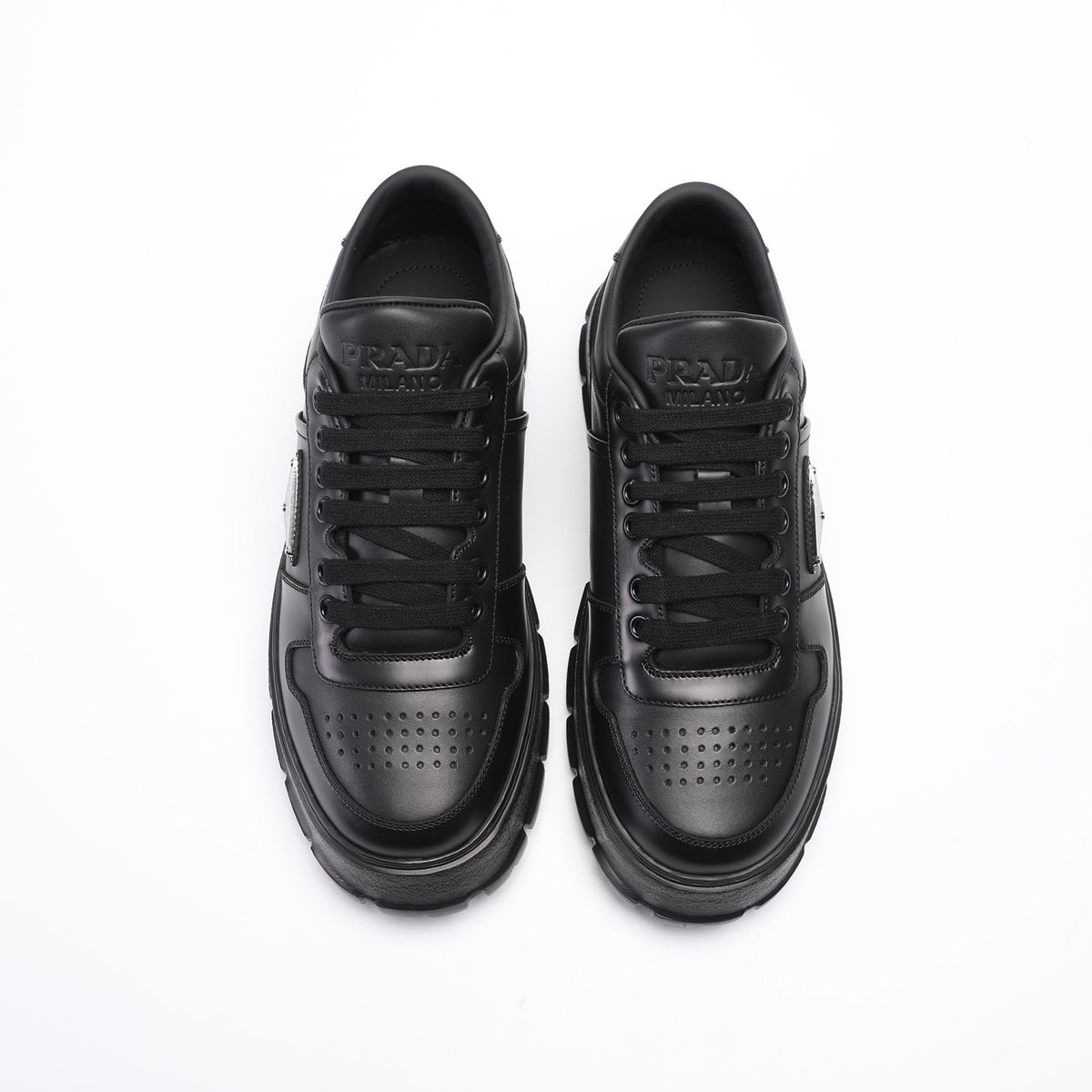 Prada Men's Triangle Plaque Low-Top Sneakers - Textured Lug Outsole