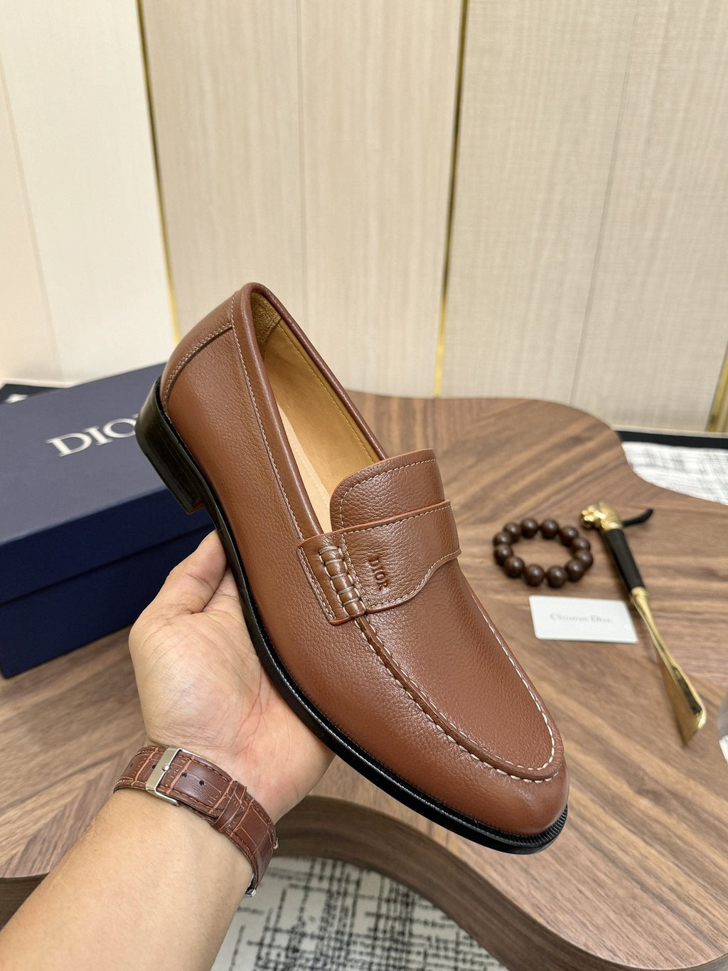 Dior Leather Moc-Toe Loafers - Stacked Heel