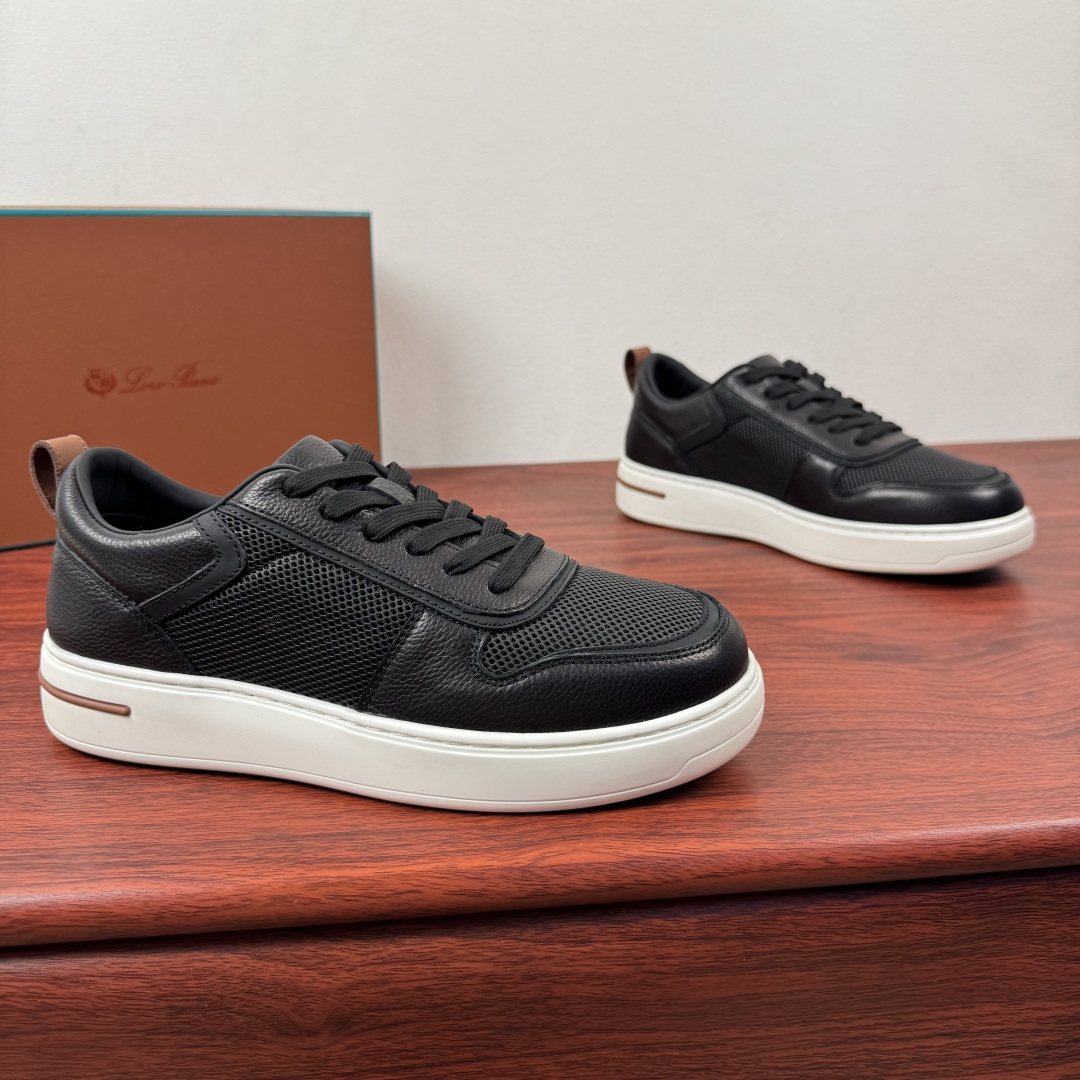Loro Piana Men's Textured Leather Mesh Low-Top Sneakers
