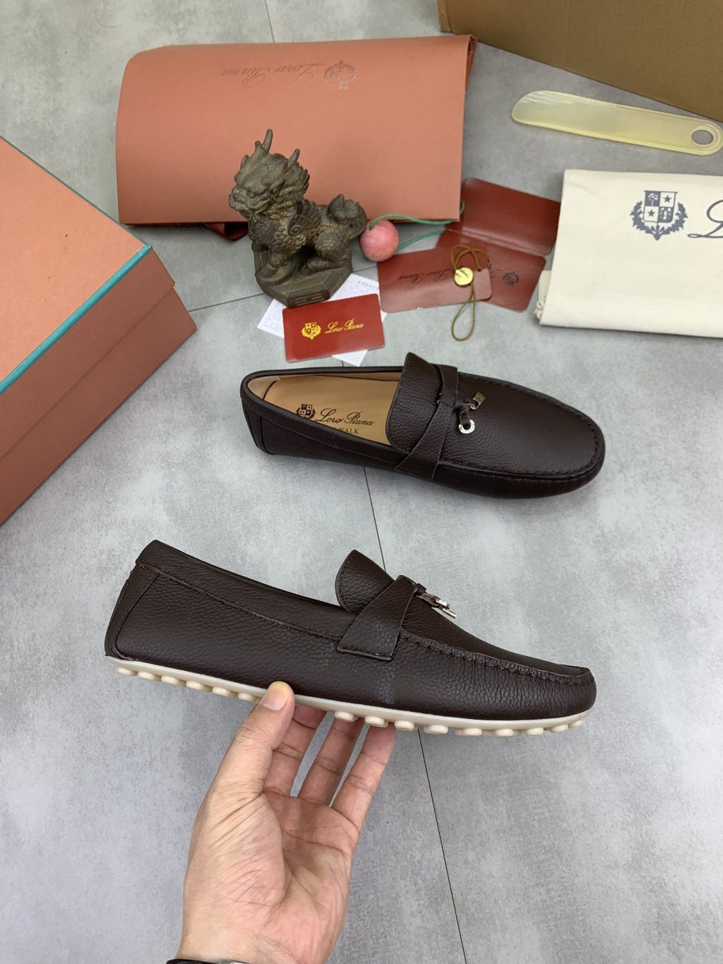 Loro Piana Dark Brown Metal-Bit Loafers