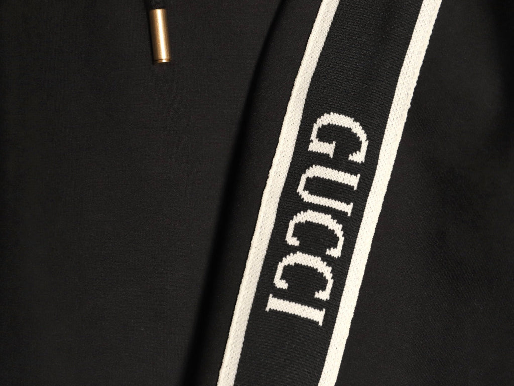 Gucci Lettering-Trim Hooded Zip Jacket - Black
